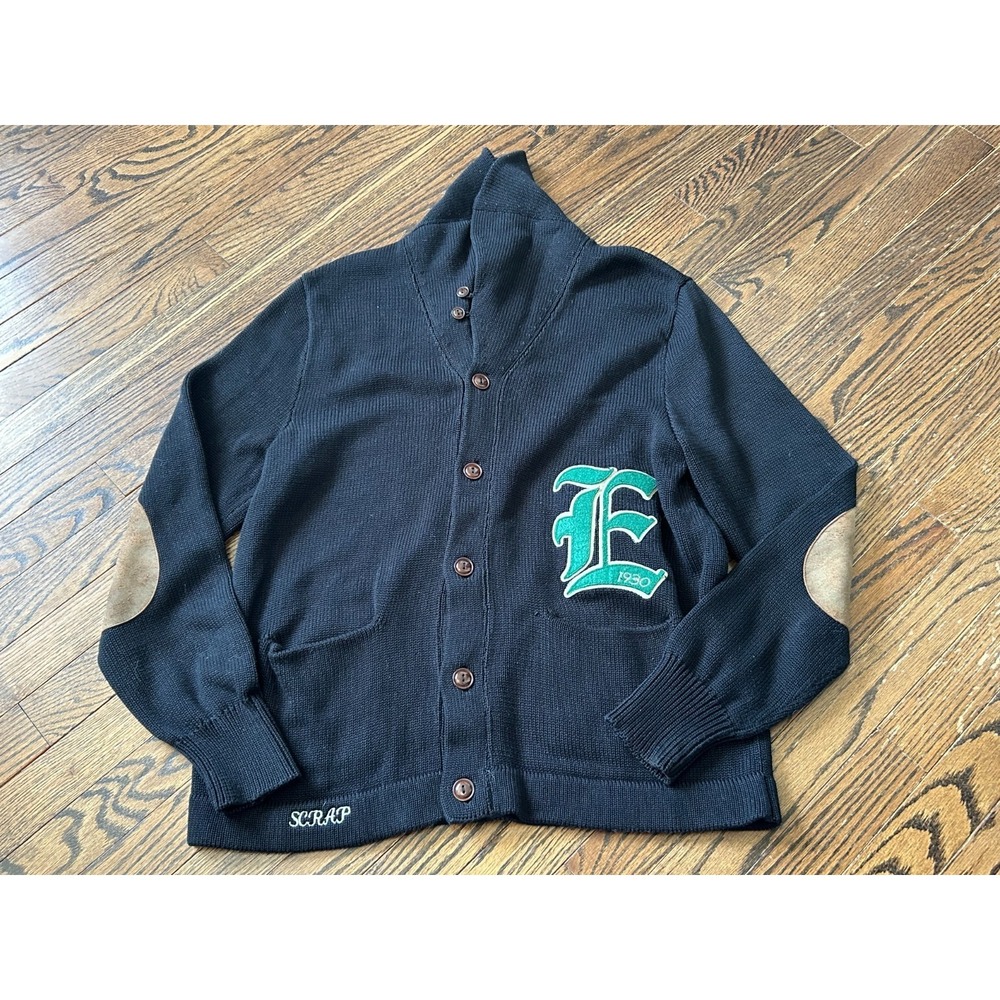 Rugby Ralph Lauren Cardigan Mens Lg Black Cotton Button Front Shawl Collal Crest